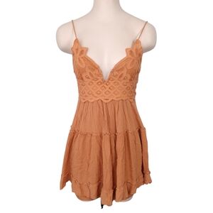 Rue21 Y2K smocked babydoll fairy tank top tunic boho tiered festival long orange